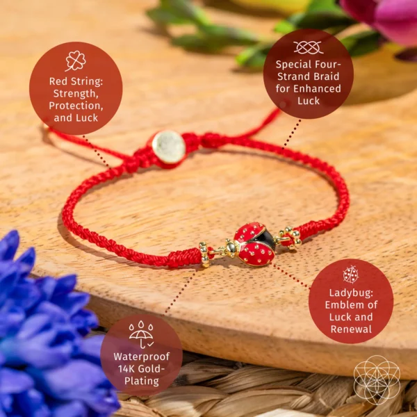 Gorgeous Elegant Lucky Ladybug - Four-Strand Red String Bracelet - Image 2